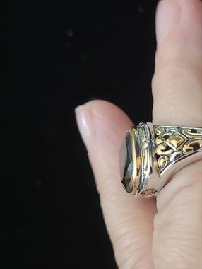 Brighton Two-Tone Filigree Ring with Black Stone